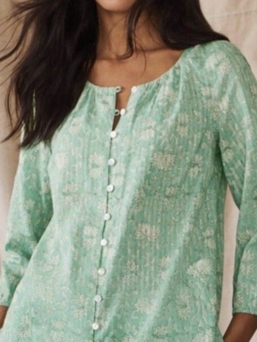 Pure Jill Women's Cotton Mint Floral Button-Front Tunic Top Size Large